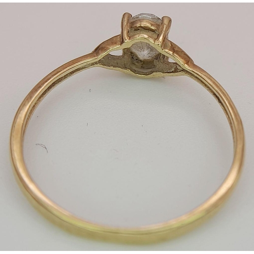 435 - Dainty 9 carat GOLD RING. Having oval cut AQUA GEMSTONE set to top. 0.98 grams. Size L 1/2 - M.