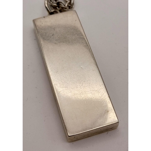 466 - A Vintage Hallmarked 1977 (Jubilee Year) Heavy Silver Bark Pattern Ingot Pendant Necklace. Pendant M... 