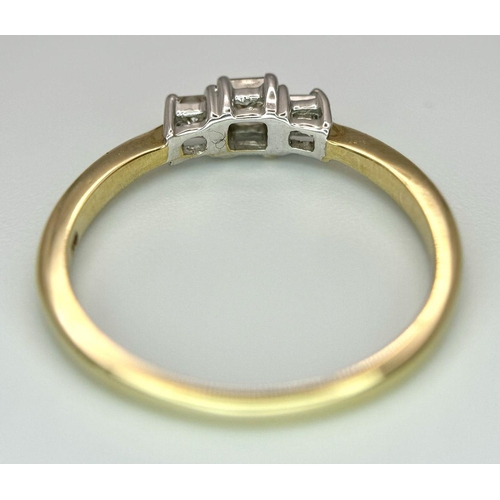 508 - A 9K yellow gold diamond trilogy ring, 0.36ct diamond weight, 1.5g total weight, size N. Ref SH7398H