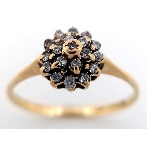 641 - A 9K YELOW GOLD DIAMOND CLUSTER RING 1G SIZE L. Ref: A/S SC 8