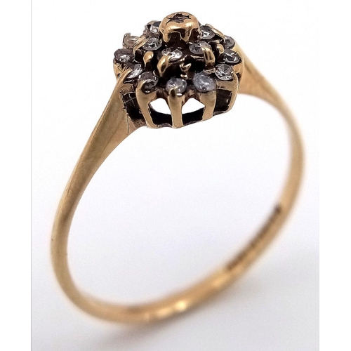 641 - A 9K YELOW GOLD DIAMOND CLUSTER RING 1G SIZE L. Ref: A/S SC 8