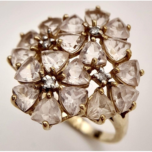 84 - Absolutely beautiful 9 carat GOLD MORGANITE and DIAMOND CLUSTER RING. Fully hallmarked. Complete wit... 