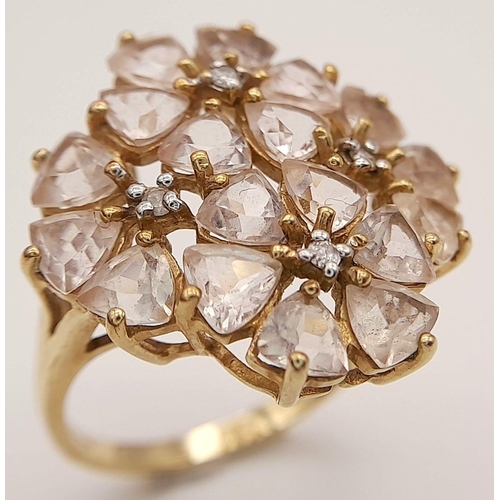 84 - Absolutely beautiful 9 carat GOLD MORGANITE and DIAMOND CLUSTER RING. Fully hallmarked. Complete wit... 