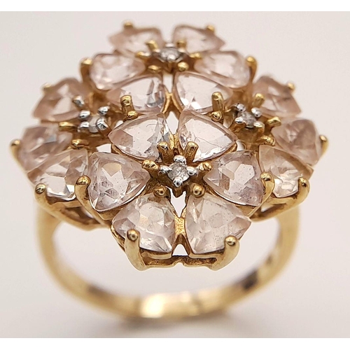 84 - Absolutely beautiful 9 carat GOLD MORGANITE and DIAMOND CLUSTER RING. Fully hallmarked. Complete wit... 