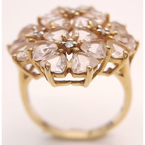 84 - Absolutely beautiful 9 carat GOLD MORGANITE and DIAMOND CLUSTER RING. Fully hallmarked. Complete wit... 