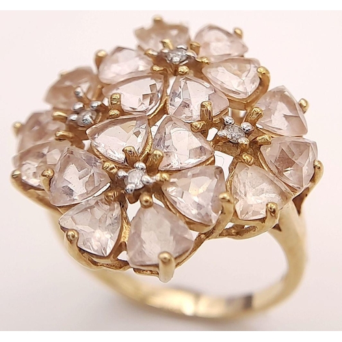 84 - Absolutely beautiful 9 carat GOLD MORGANITE and DIAMOND CLUSTER RING. Fully hallmarked. Complete wit... 