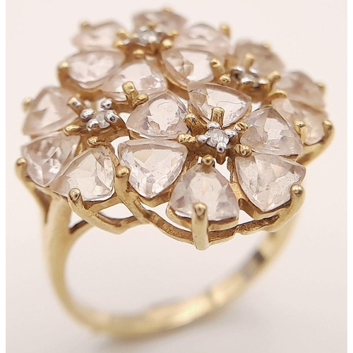 84 - Absolutely beautiful 9 carat GOLD MORGANITE and DIAMOND CLUSTER RING. Fully hallmarked. Complete wit... 