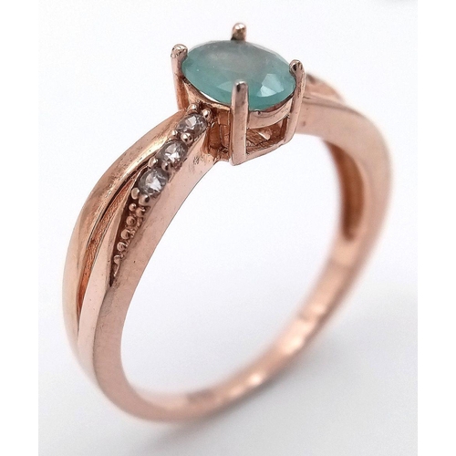 970 - An Unworn Rose Gold Gilt Sterling Silver Aquamarine and White Sapphire Ring Size S1/2. The Ring is s... 