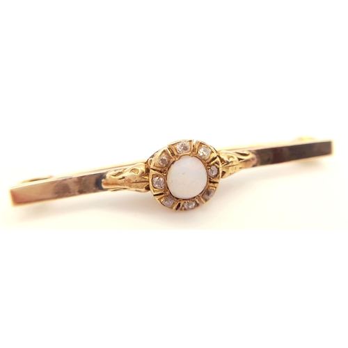 111 - Antique GOLD,  OPAL and DIAMOND BROOCH. Having FIRE OPAL CABOCHON mounted to Centre. Set with 8 x Ol... 