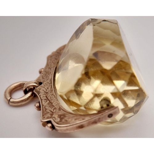 132 - Antique Edwardian 9 CARAT ROSE GOLD, CITRINE SPINNING FOB. Having clear hallmark for Edward Durban, ... 