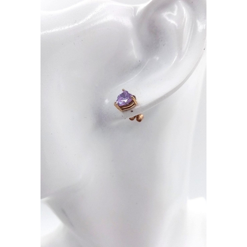 160 - Extremely stylish pair of 9 carat GOLD ‘ROSE de FRANCE’ AMETHYST EARRINGS. Beautifully faceted heart... 