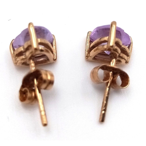 160 - Extremely stylish pair of 9 carat GOLD ‘ROSE de FRANCE’ AMETHYST EARRINGS. Beautifully faceted heart... 