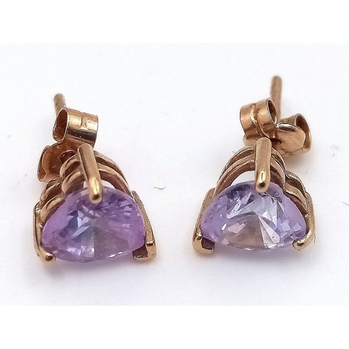 160 - Extremely stylish pair of 9 carat GOLD ‘ROSE de FRANCE’ AMETHYST EARRINGS. Beautifully faceted heart... 