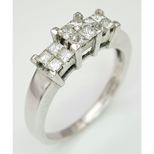 170 - AN 18K WHITE GOLD PRINCESS CUT DIAMOND RING, APPROX 0.60CT DIAMONDS, 4.5G SIZE P. Ref: JR 6