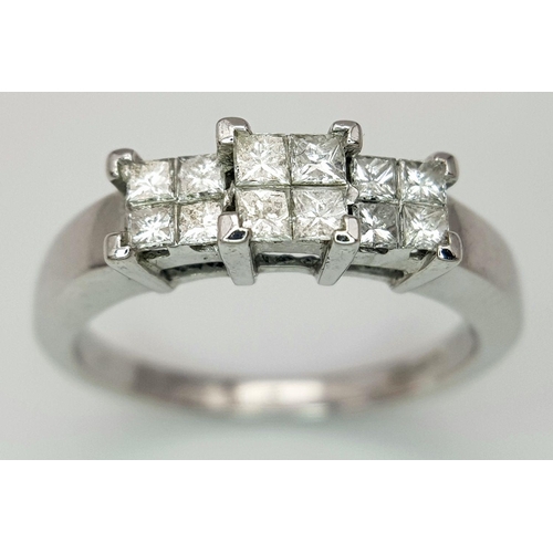 170 - AN 18K WHITE GOLD PRINCESS CUT DIAMOND RING, APPROX 0.60CT DIAMONDS, 4.5G SIZE P. Ref: JR 6