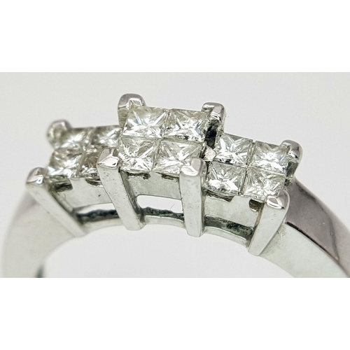 170 - AN 18K WHITE GOLD PRINCESS CUT DIAMOND RING, APPROX 0.60CT DIAMONDS, 4.5G SIZE P. Ref: JR 6