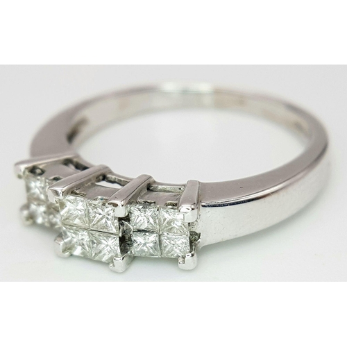 170 - AN 18K WHITE GOLD PRINCESS CUT DIAMOND RING, APPROX 0.60CT DIAMONDS, 4.5G SIZE P. Ref: JR 6