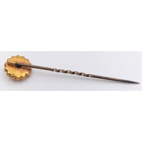 188 - Antique Victorian TIE PIN with 15 CARAT GOLD FINIAL set with DIAMOND to centre.