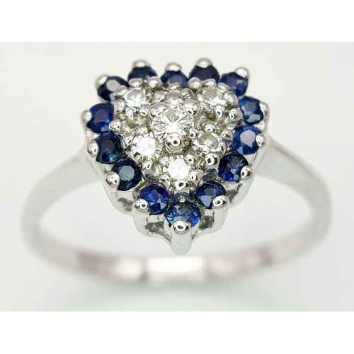 191 - A 14K YELLOW GOLD DIAMOND & SAPPHIRE HEART SHAPED RING, 3.6G SIZE R. Ref: CHIN 5004