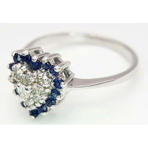 191 - A 14K YELLOW GOLD DIAMOND & SAPPHIRE HEART SHAPED RING, 3.6G SIZE R. Ref: CHIN 5004