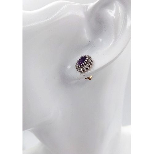 195 - Stunning pair of 9 Carat GOLD, PURPLE TOURMALINE and DIAMOND EARRINGS. Complete with Gold Backs. Pre... 