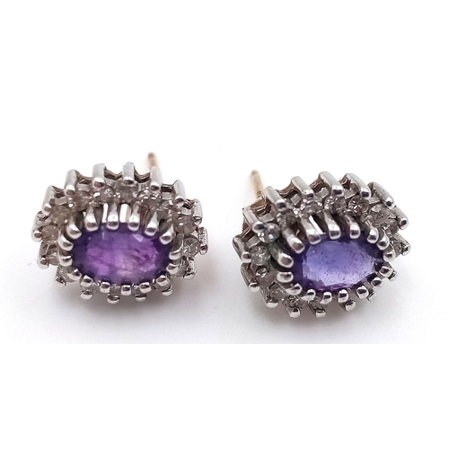 195 - Stunning pair of 9 Carat GOLD, PURPLE TOURMALINE and DIAMOND EARRINGS. Complete with Gold Backs. Pre... 