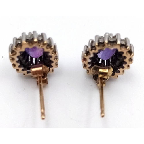 195 - Stunning pair of 9 Carat GOLD, PURPLE TOURMALINE and DIAMOND EARRINGS. Complete with Gold Backs. Pre... 