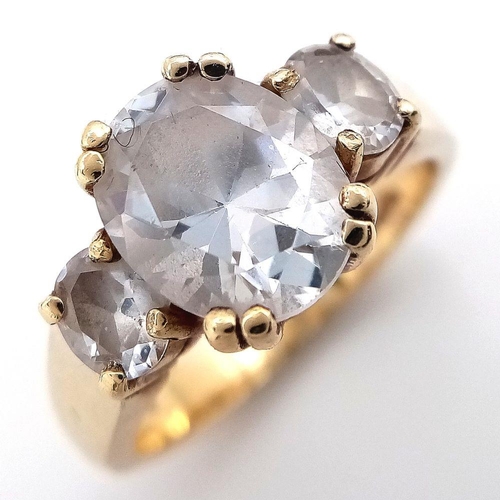 230 - Really impressive 9 carat GOLD RING, Having 3 x beautifully cut Sparkling Zirconia gemstones mounted... 