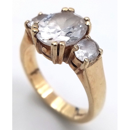 230 - Really impressive 9 carat GOLD RING, Having 3 x beautifully cut Sparkling Zirconia gemstones mounted... 