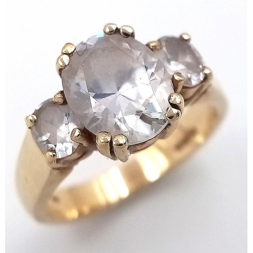 230 - Really impressive 9 carat GOLD RING, Having 3 x beautifully cut Sparkling Zirconia gemstones mounted... 