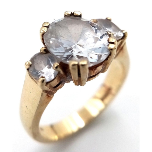 230 - Really impressive 9 carat GOLD RING, Having 3 x beautifully cut Sparkling Zirconia gemstones mounted... 