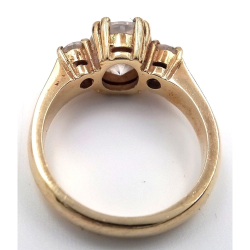 230 - Really impressive 9 carat GOLD RING, Having 3 x beautifully cut Sparkling Zirconia gemstones mounted... 