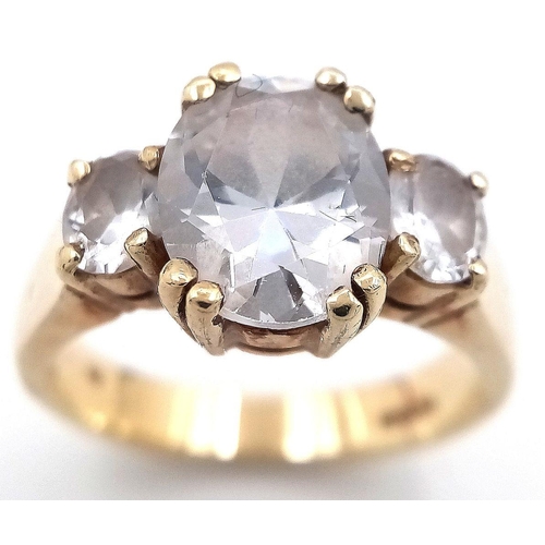 230 - Really impressive 9 carat GOLD RING, Having 3 x beautifully cut Sparkling Zirconia gemstones mounted... 