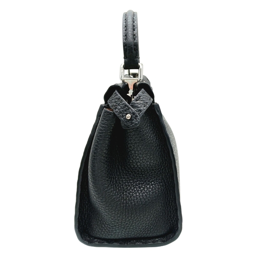 232 - A Fendi Black Mini Peekaboo Bag. Pebbled leather exterior with silver-toned hardware, single leather... 