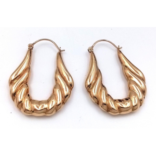 28 - Impressive pair of 9 carat GOLD large CREOLE SHAPED HOOP EARRINGS. Fully hallmarked. 3.7 grams. 3.5 ... 