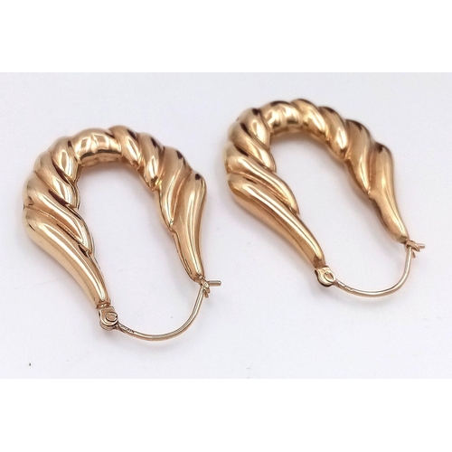 28 - Impressive pair of 9 carat GOLD large CREOLE SHAPED HOOP EARRINGS. Fully hallmarked. 3.7 grams. 3.5 ... 