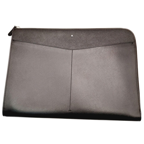 290 - A Montblanc Black Leather Portfolio Pouch. Black leather exterior with silver-toned hardware and a z... 