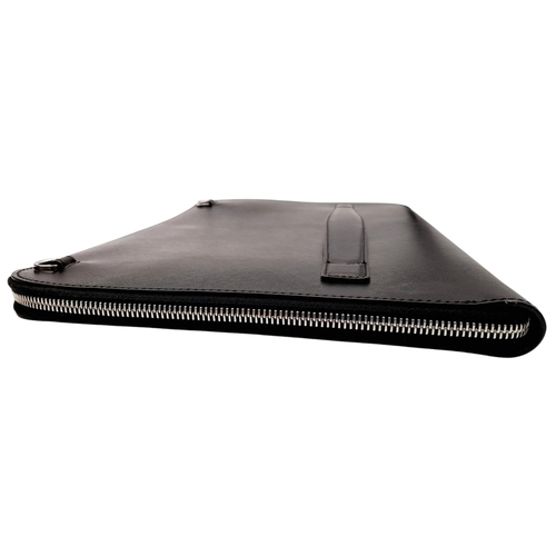 290 - A Montblanc Black Leather Portfolio Pouch. Black leather exterior with silver-toned hardware and a z... 