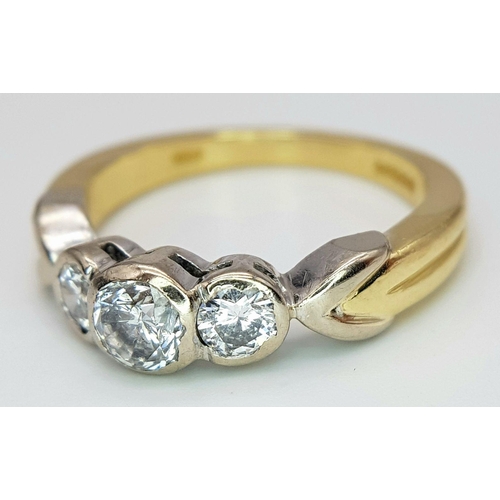 33 - AN 18K YELLOW GOLD OLD CUT DIAMOND 3 STONE RING. 0.40CT DIAMONDS, 5.3G SIZE M 1/2. Ref: A/S 1148