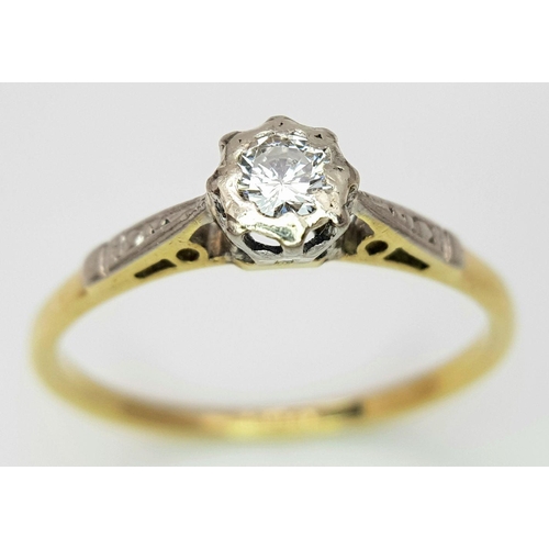 401 - AN 18K YELLOW GOLD & PLATINUM VINATGE DIAMOND RING 2.4G SIZE R 1/2. Ref: A/S 1166