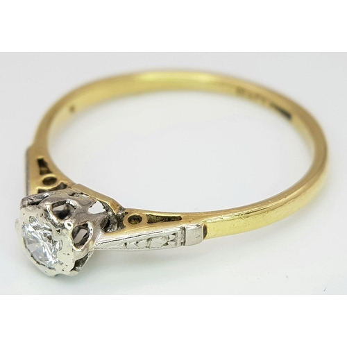 401 - AN 18K YELLOW GOLD & PLATINUM VINATGE DIAMOND RING 2.4G SIZE R 1/2. Ref: A/S 1166