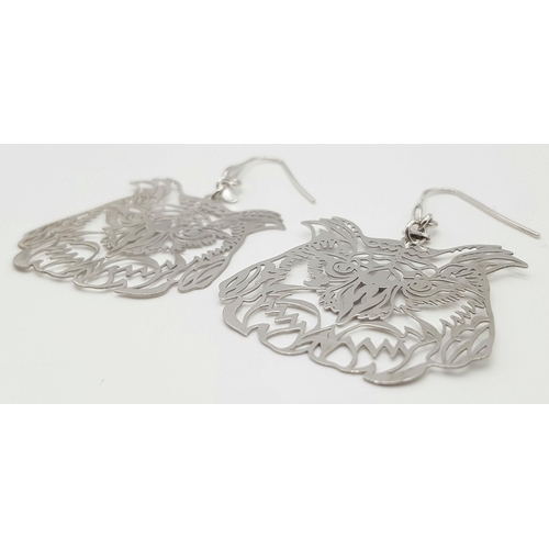 952 - A STERLING SILVER SILHOUETTE CUT OUT OWL DESIGN DROP EARRINGS 7.2G. Ref: H 5011