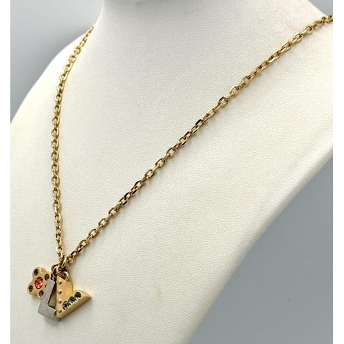 127 - A Louis Vuitton Gold Plated Necklace with Hanging LV Charms/Pendants. 52cm necklace length. ref: STK... 