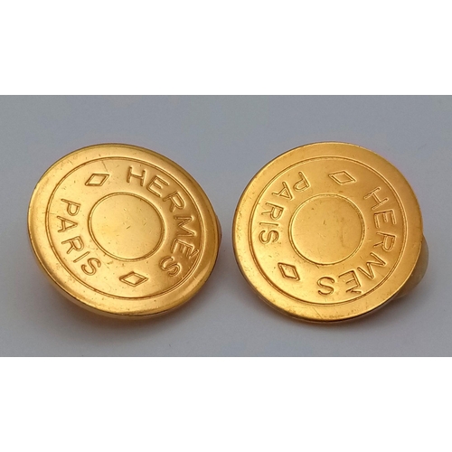 141 - A Pair of Hermes Gold Plated Earrings. 2cm diameter. ref: STK019609