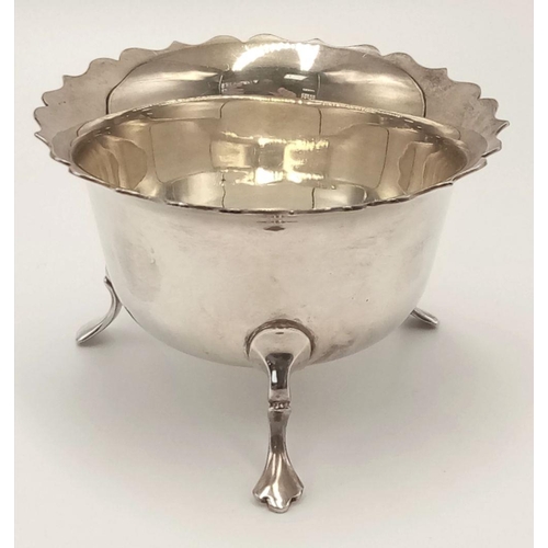 174 - Vintage SOLID SILVER SUGAR BOWL Of exceptional quality. Cauldron shape standing on 3 x Cabriole legs... 