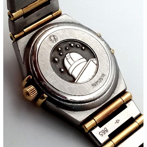 183 - An Omega Constellation Bi-Metal Ladies Watch. Gold and stainless steel bracelet and case - 23mm. Whi... 