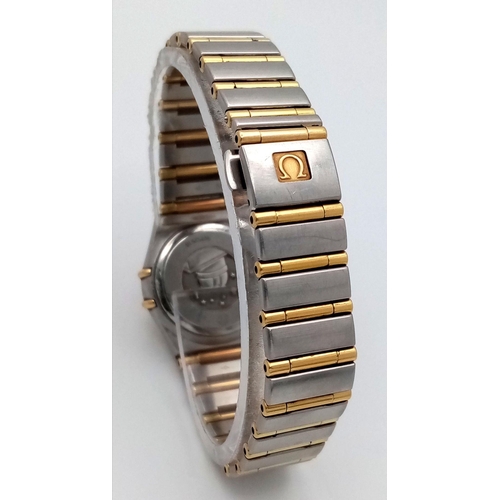 183 - An Omega Constellation Bi-Metal Ladies Watch. Gold and stainless steel bracelet and case - 23mm. Whi... 