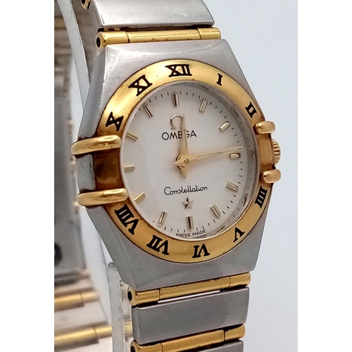 183 - An Omega Constellation Bi-Metal Ladies Watch. Gold and stainless steel bracelet and case - 23mm. Whi... 