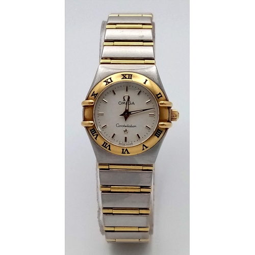 183 - An Omega Constellation Bi-Metal Ladies Watch. Gold and stainless steel bracelet and case - 23mm. Whi... 