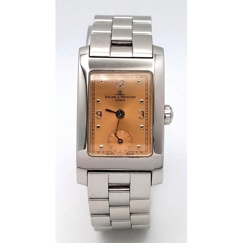 190 - A Baume and Mercier Quartz Movement Ladies Watch. Stainless steel bracelet and case - 20mm. Champagn... 